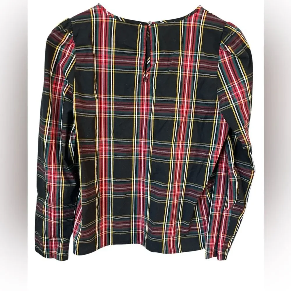J. CREW Women's Tartan plaid puff-sleeve top Small Career Holiday Preppy